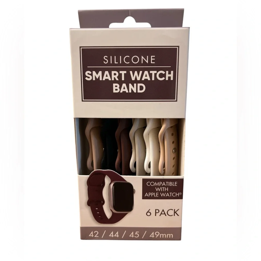 Silicone Smart Watch Band 6-Pack - Black, Brown, White, Tan